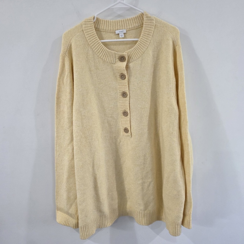 Pure‎ Jill Womens Sweater Size 3X Butter Yellow Cozy Henley Button Knit